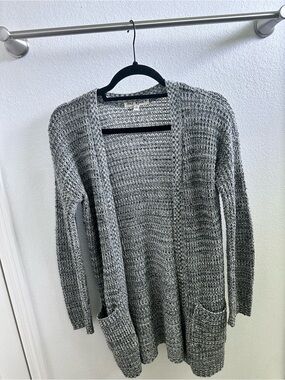 Say What? Gray Open-Front Knit Cardigan with Pockets